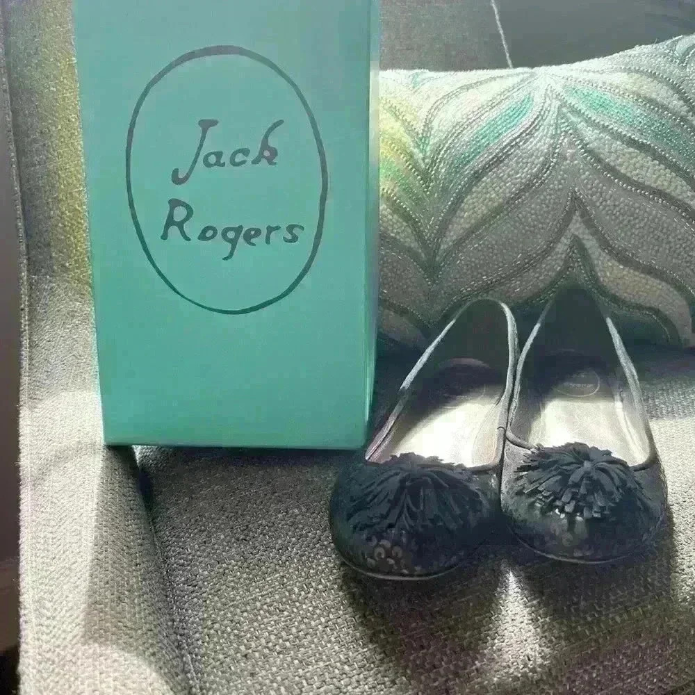 Jack Rogers Rosette Flats Black Horseshoe Size 7.5